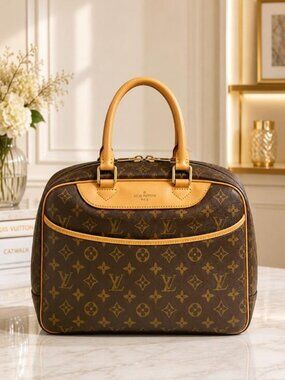 Authentic Louis Vuitton Deauville Monogram Canvas Handbag Travel Satchel Bag